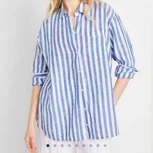 Old Navy New Linen-Blend Striped Boyfriend Shirt